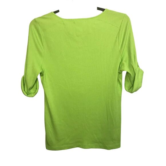 Lauren Ralph Lauren Womens Green Henley Knit Top Large Scoop Neck Roll Tab - Picture 3 of 7